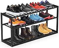 Jripae Stackable 3-Tier Bamboo Shoe Rack Organizer - Holds 12-15 Pairs, Space-Saving Closet Entryway Shelf, Foldable Black