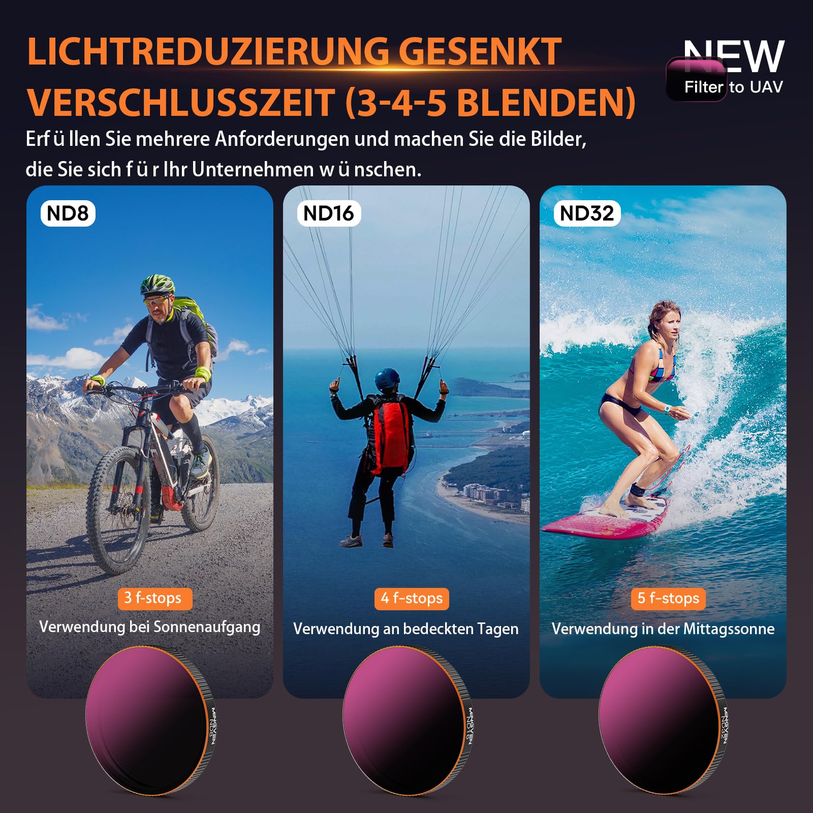 ND-Filter-Set für DJI Osmo Action 5 Pro, CPL + ND-Filter-Set, Kompatibel Mit Osmo Action 4/3 Zubehör, 4er-Pack (CPL, ND8, ND16, ND32)