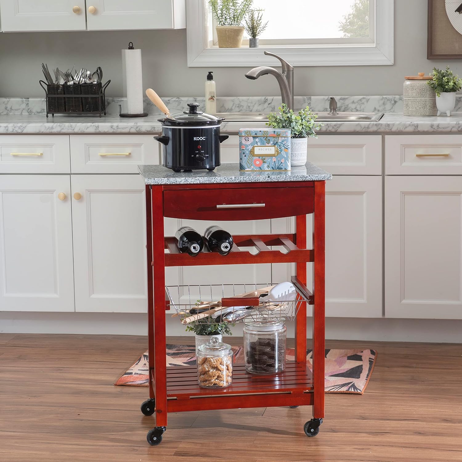 Linon Kitchen Island Granite Top, 33.88" x 22.8" x 15.63", Wenge