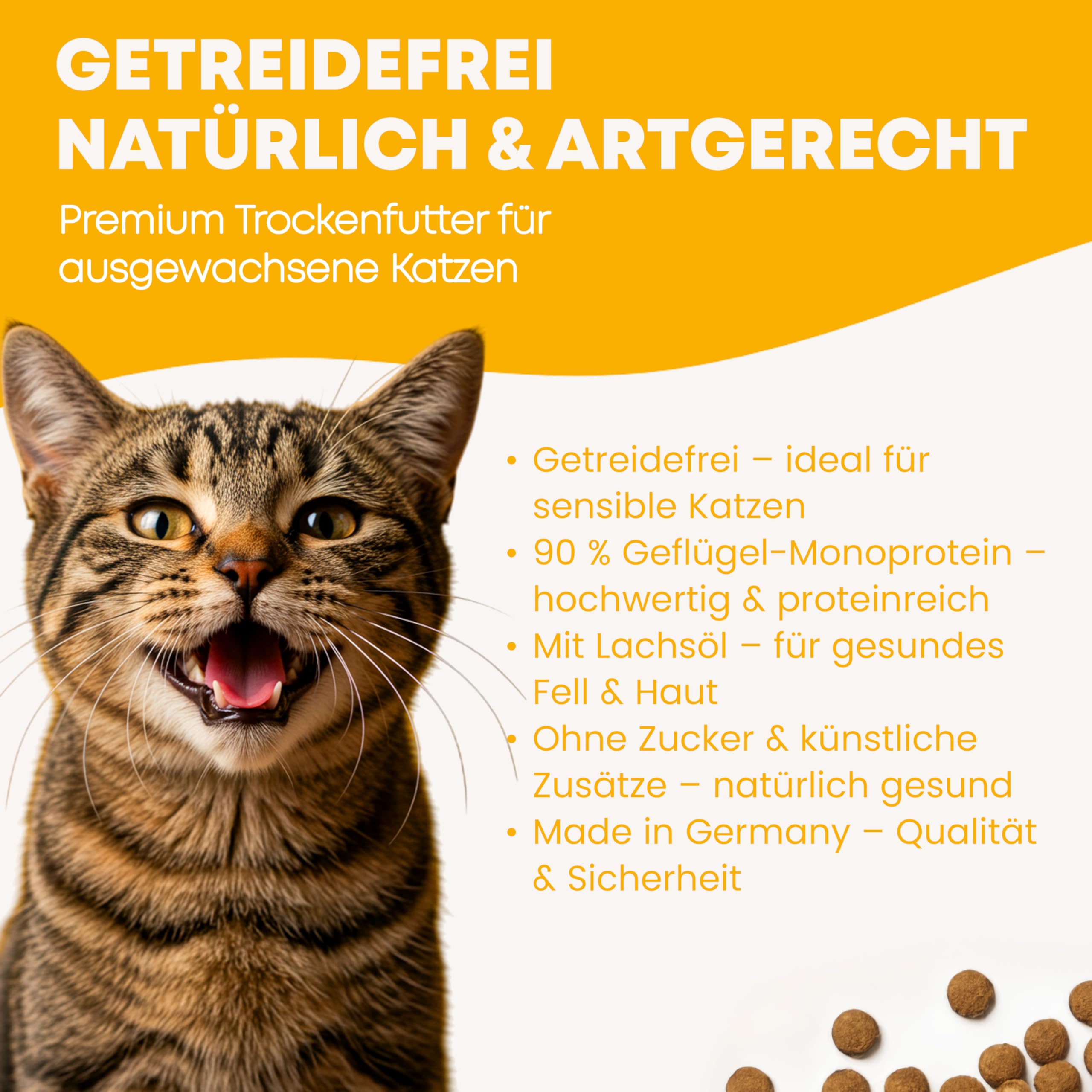SALiNGO Premium Katzenfutter trocken 10kg Geflügel Pur 90% Fleischanteil, 10% Gemüse - Getreidefrei, Zuckerfrei & Ohne künstliche Zusätze - Katzen trockenfutter 10kg, Katzenfutter trocken