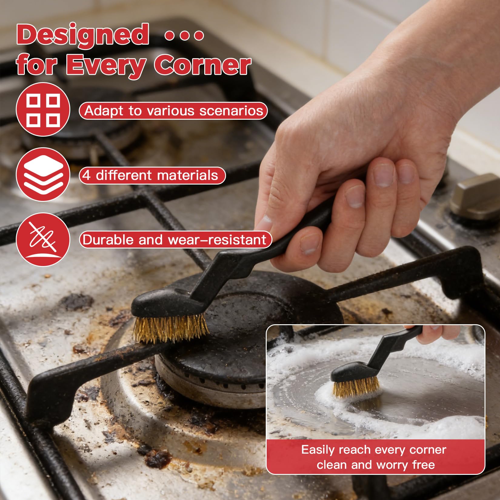 Set di 6 spazzole in filo metallico, set di spazzole a mano, 3 grandi spazzole in acciaio inox, 3 piccole spazzole in nylon di ottone, spazzola metallica per rimuovere ruggine, vernice e scorie di