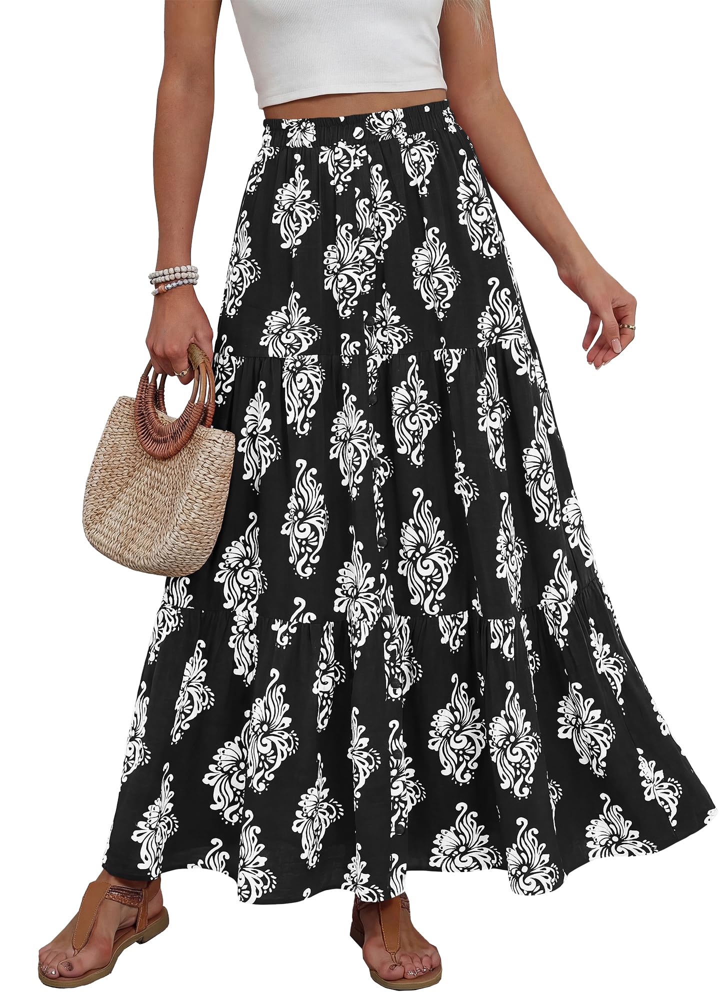 BTFBM Long Skirts for Women Summer 2026 Elastic High Waist Flowy A ...