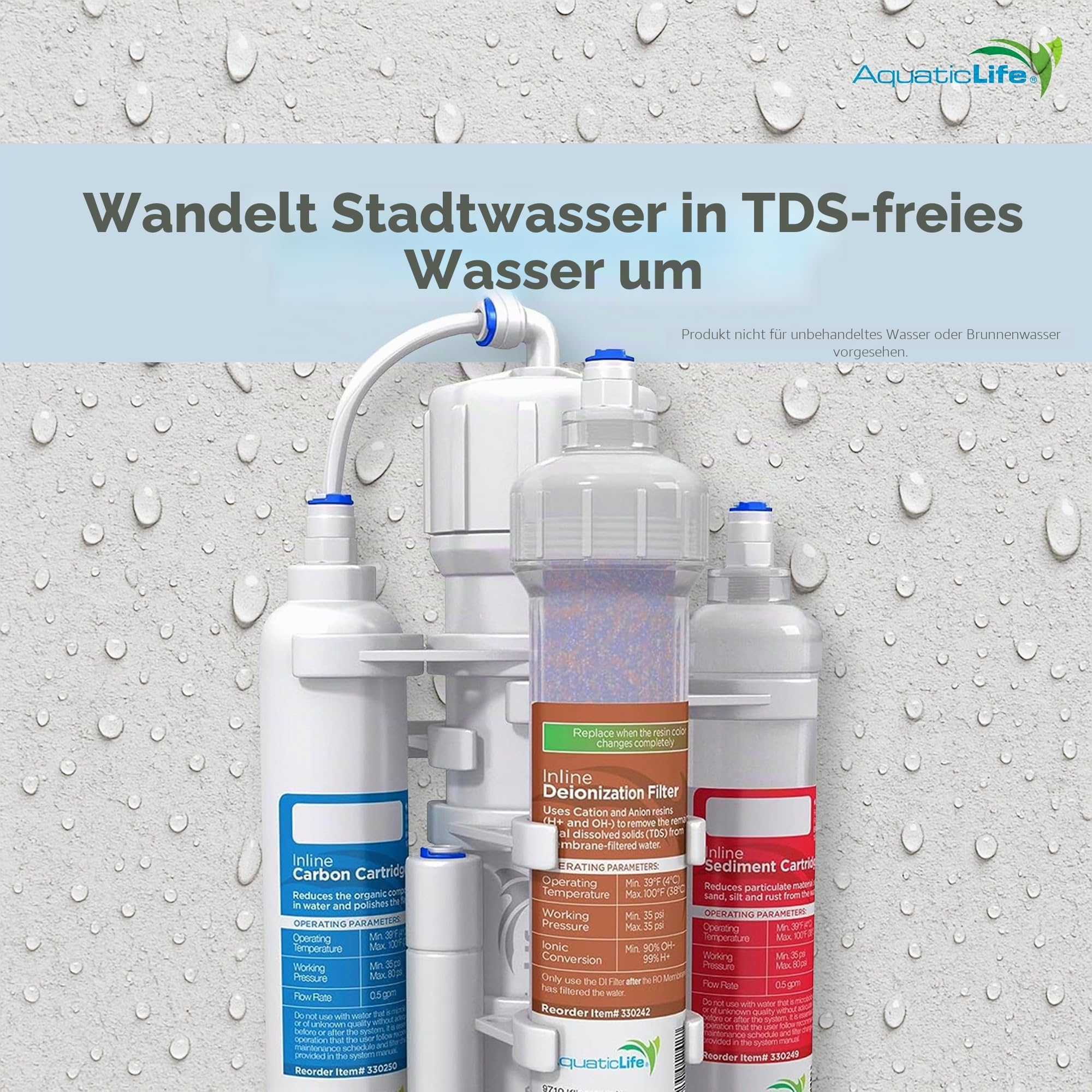 Aquatic Life RO Buddie 4-stufige Umkehrosmose-Entionisierungs-Wasserfilteranlage RO/DI-Filtrationseinheiten für Aquarium, 50 GPD