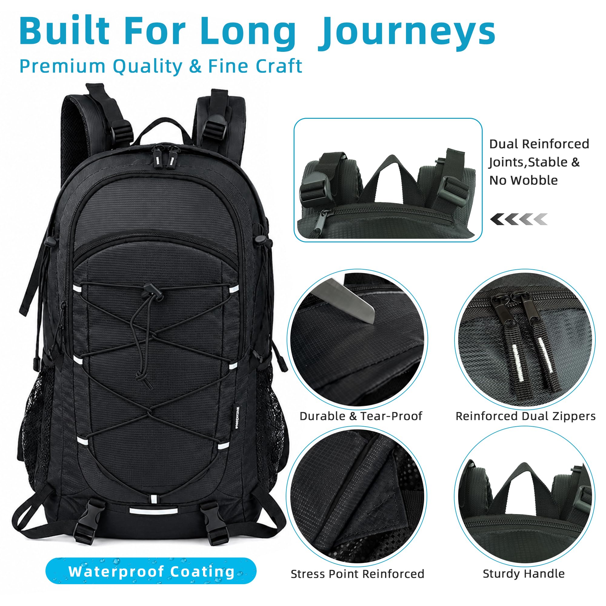 AUMTISC Zaino da trekking da 35 l, per uomo e donna, per campeggio, escursionismo, attività all'aperto, Nero , 52x33x20 Centimeters, Casual