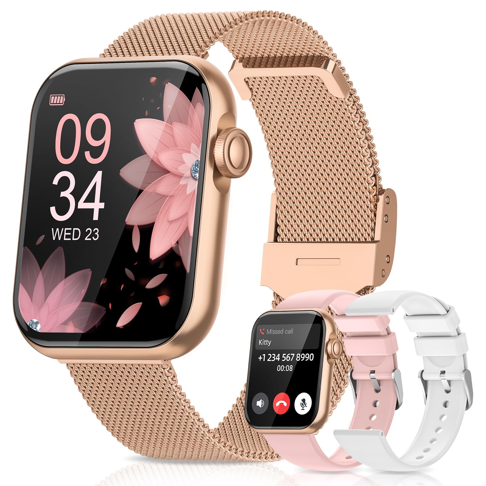 DEKELIFE Smartwatch Donna con Chiamate Bluetooth, 1,85'' HD Orologio con Fisiologia Feminile/SpO2/Sonno/Cardiofrequenzimetro, 100+ Sportive Fitness, Impermeabile IP68 Contapassi per Android iOS Oro