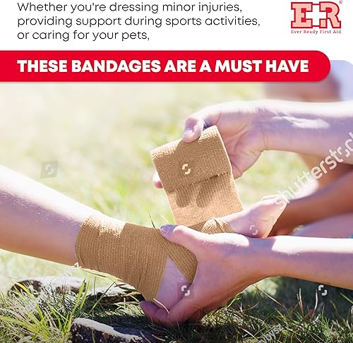 Miniatura 6 de Ever Ready First Aid Vendajes cohesivos autoadherentes, 4 pulgadas x 5 yardas para primeros auxilios, esguinces, hinchazón, deportes, mascotas,
