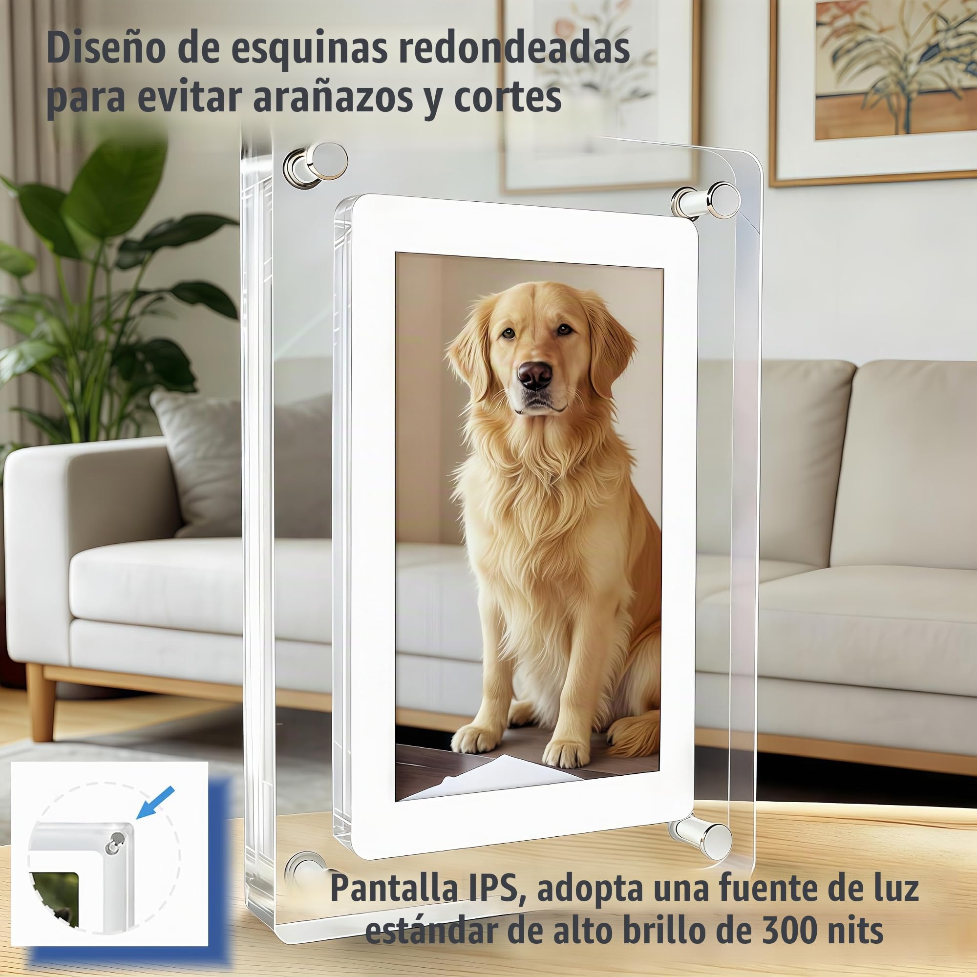 Marco de fotos digital acrílico de 5 pulgadas, memoria 4G, marco de fotos electrónico, rotación automática de 360°, USB-C, marco digital y marco de imagen digital.