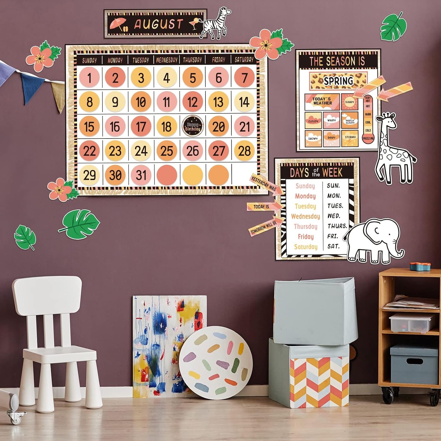 Safari Jungle Animal Calendar Bulletin Board Set Simply CTP Bulletin Board Calendar Seasons Weather Chart Animal Classroom Decoration with Season, Weather and Days of the Week Chart Back to School