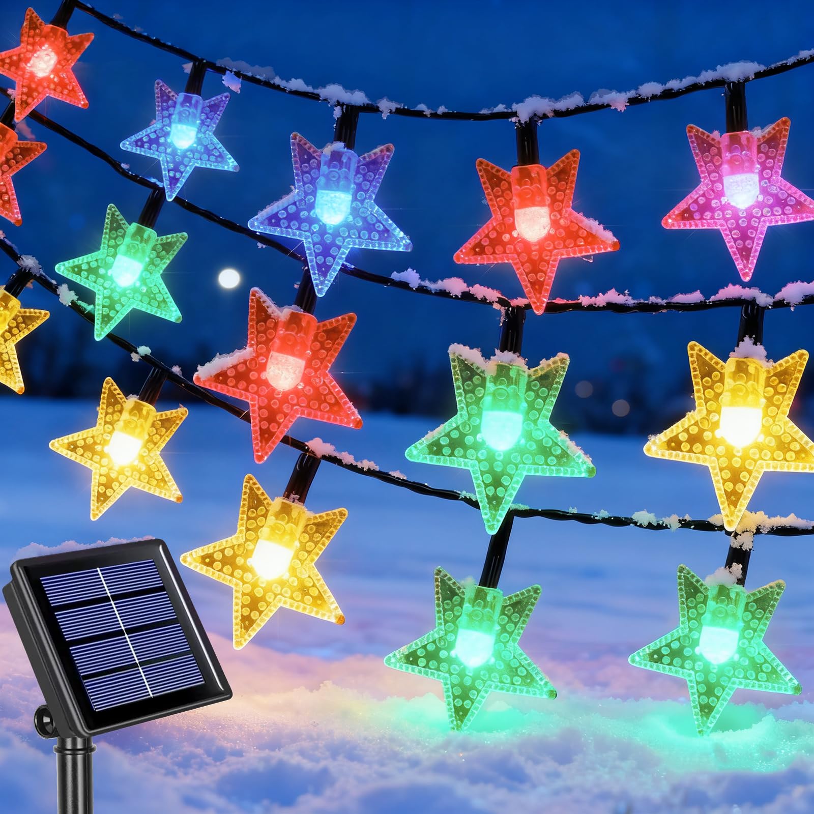 Qoosea Solar Star String Lights, 12m 100 LED Solar Fairy Lights Outdoor Garden, Waterproof Christmas Light with 8 Modes & Timing, Decoration Outdoor Indoor for Garden Party Yard Wall (Colored)