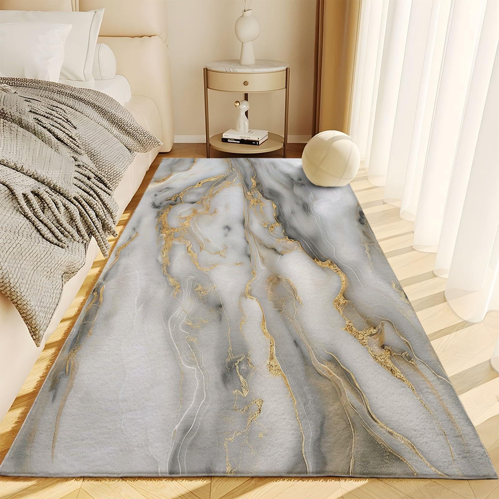 Tappeto in marmo grigio oro, tappeto per soggiorno, 160x240 cm, tappeto moderno per camera da letto a pelo corto, arte astratta, tappeto lavabile morbido e antiscivolo, tappeto per ufficio