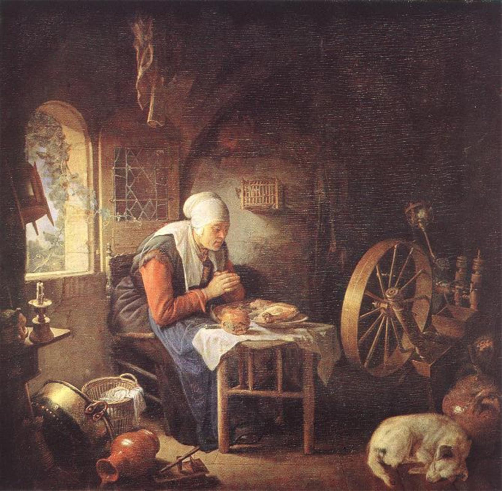 ARTXLXXBN Famous Painting Art Wall Decor Abstract Art Picture the Prayer of the Spinner by Gerrit Dou Animal Pictures for Home Decor 60x90cm