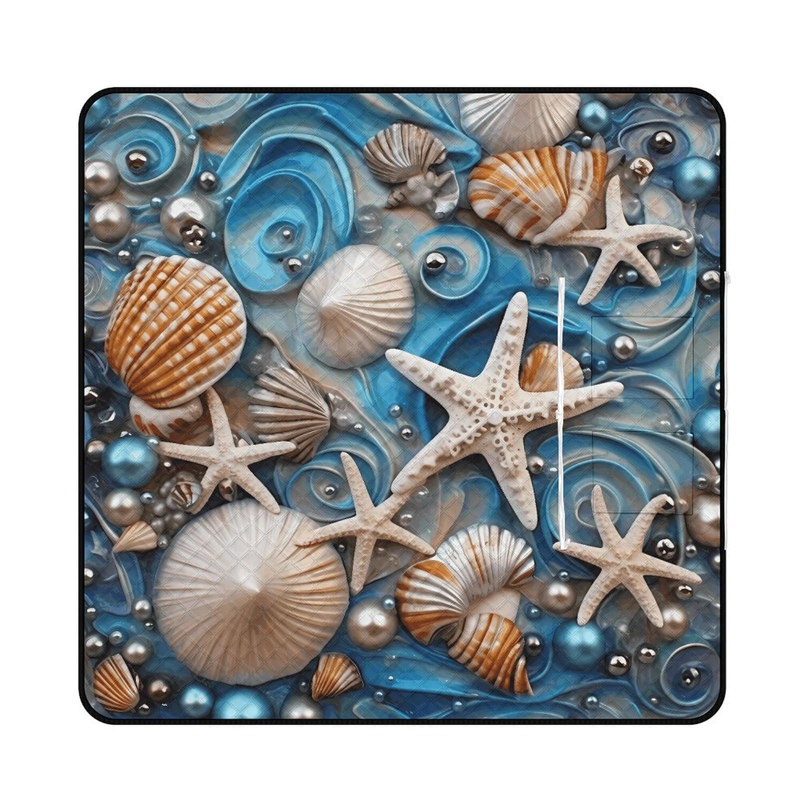 Manta de picnic con diseño de conchas oceánicas, lavable a máquina, 200 cm x 200 cm, extragrande, impermeable y resistente a la arena, plegable, compacta, para playa, extragrande, para exteriores, par