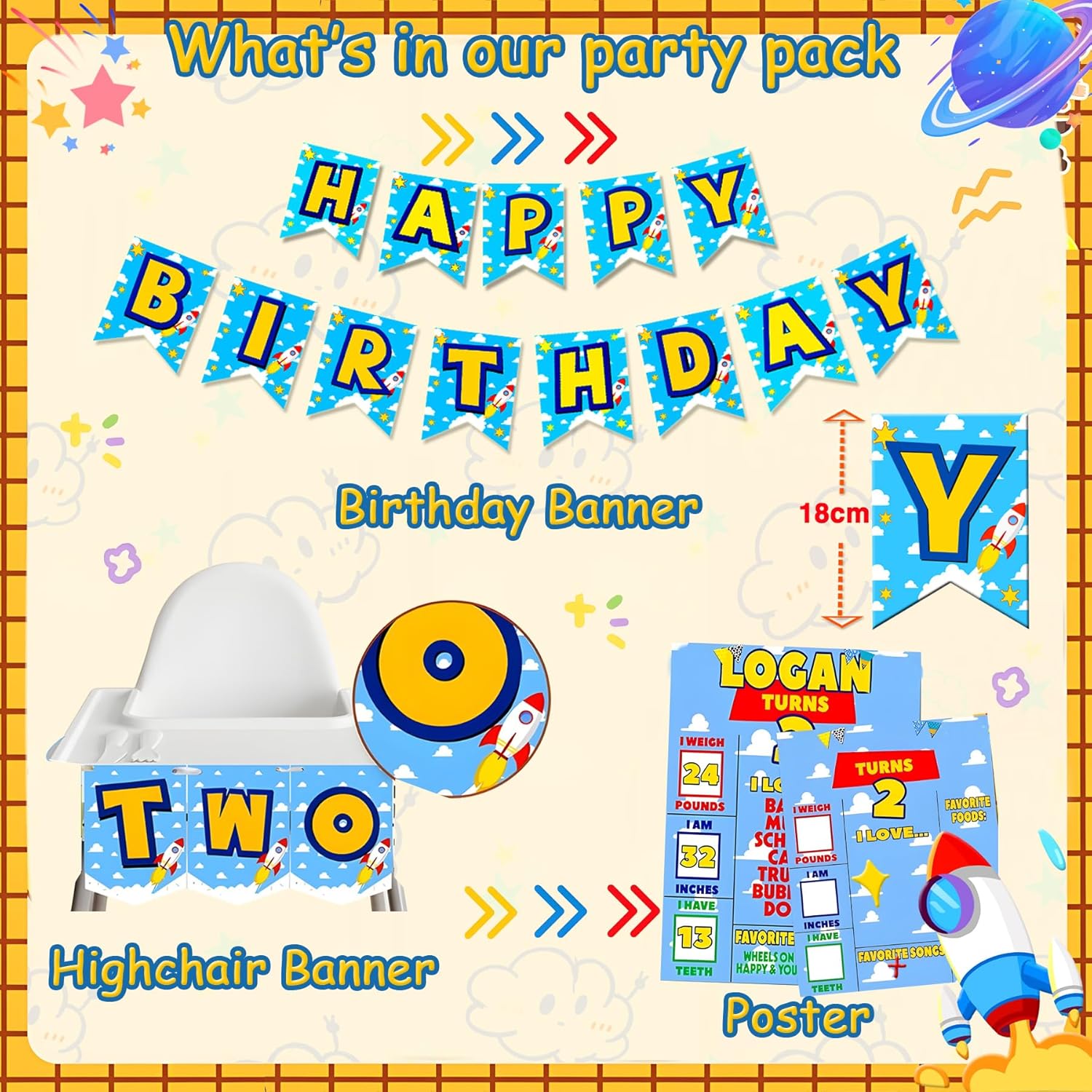 125pcs Two Infinity and Beyond Birthday Decorations, Cartoon Story 2nd Birthday Party Supplies, Balloons Backdrop Banner Tablecloth Cake Topper for 2 Infinity and Beyond Bday Decor