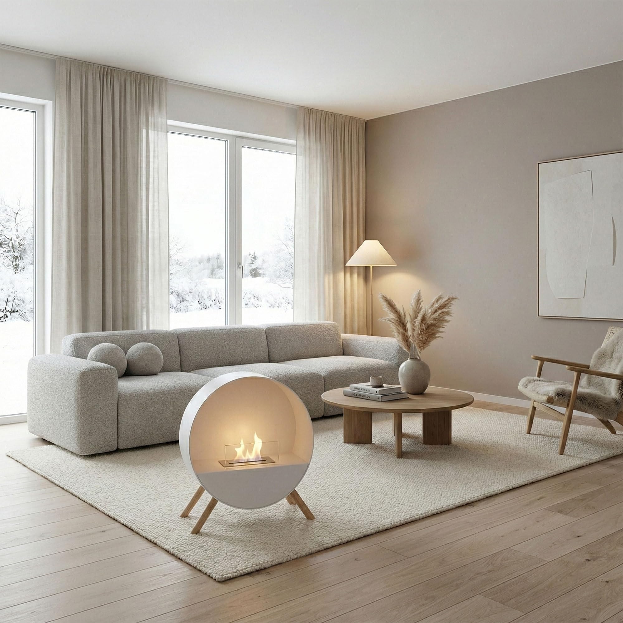 Frankystar Vénus Cheminée de sol 60 x 72 x 30 cm Pieds en bois de pin blanc