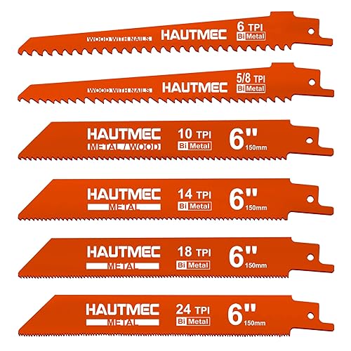 HAUTMEC Hojas de sierra recíproca de 6 pulgadas, cuchillas de sierra bimetálicas, juego de 6 piezas para corte de metal de madera HT0166-CT