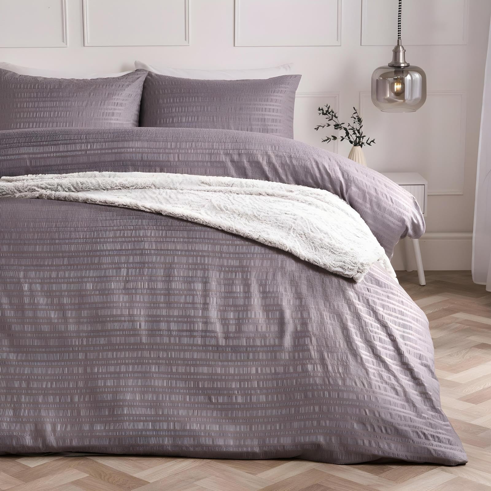Ohs Embossed Bedding Set Textured Duvet Cover With PillowcaseGreyDouble from B&Q