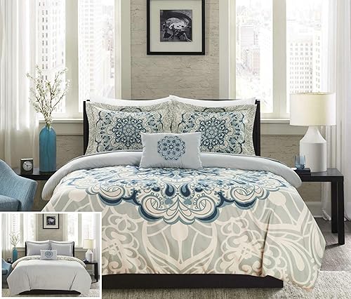 Chic Home Mindy - Juego de funda de edredón reversible de 4 piezas a gran escala, diseño de medallón inspirado en cachemira, fundas de almohada