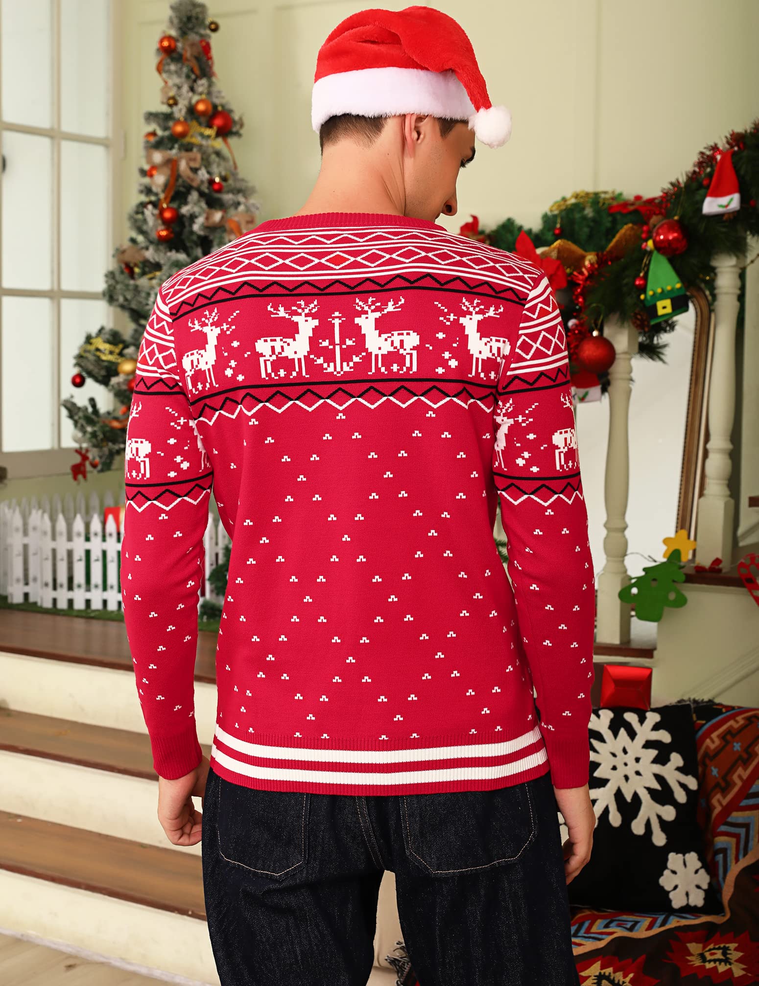 Litherday Pull de Noël Famille Unisexe Sweater Tricot à Col Rond avec Renne Flocon de Neige Arbre de Noël Imprimé Pull Manche Longue Hiver Sweat-Shirt Festif Joyeux Christmas