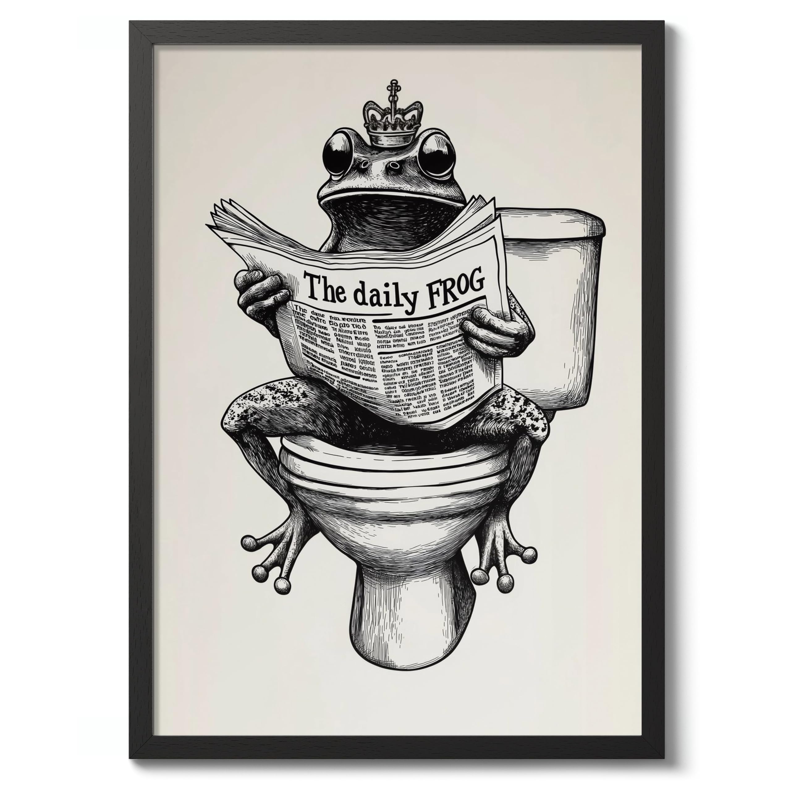 Daily Frog Bathroom Quote Poster, Funny Typography Wall Art, Phrases Print, Guest Bathroom Art, Toilet Room Retro, A5 (Black Frame) - 24.1x17.9cm