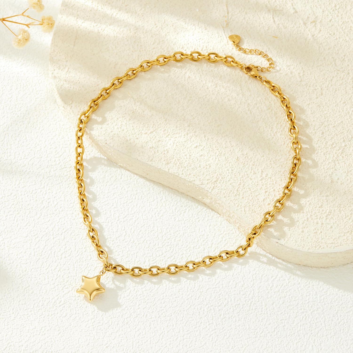 Chunky Necklace 18K Gold Plated Non Tarnish Trendy Stainless Steel Statement Necklace Waterproof Star Cross Pendant for Women - Image 4