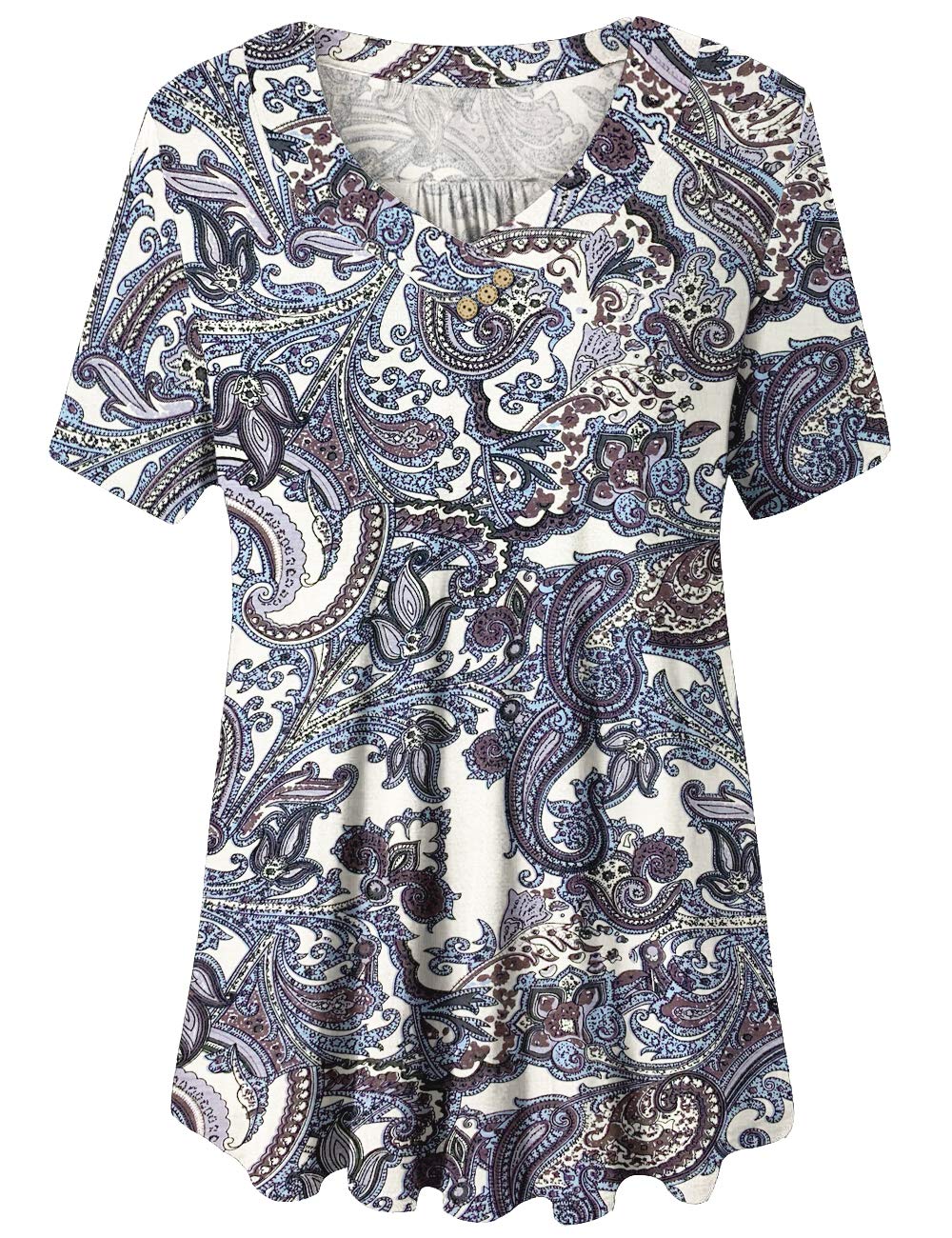 FOLUNSI Women’s Plus Size Short Sleeve V Neck Swing Floral Tunic Tops 01 2XL