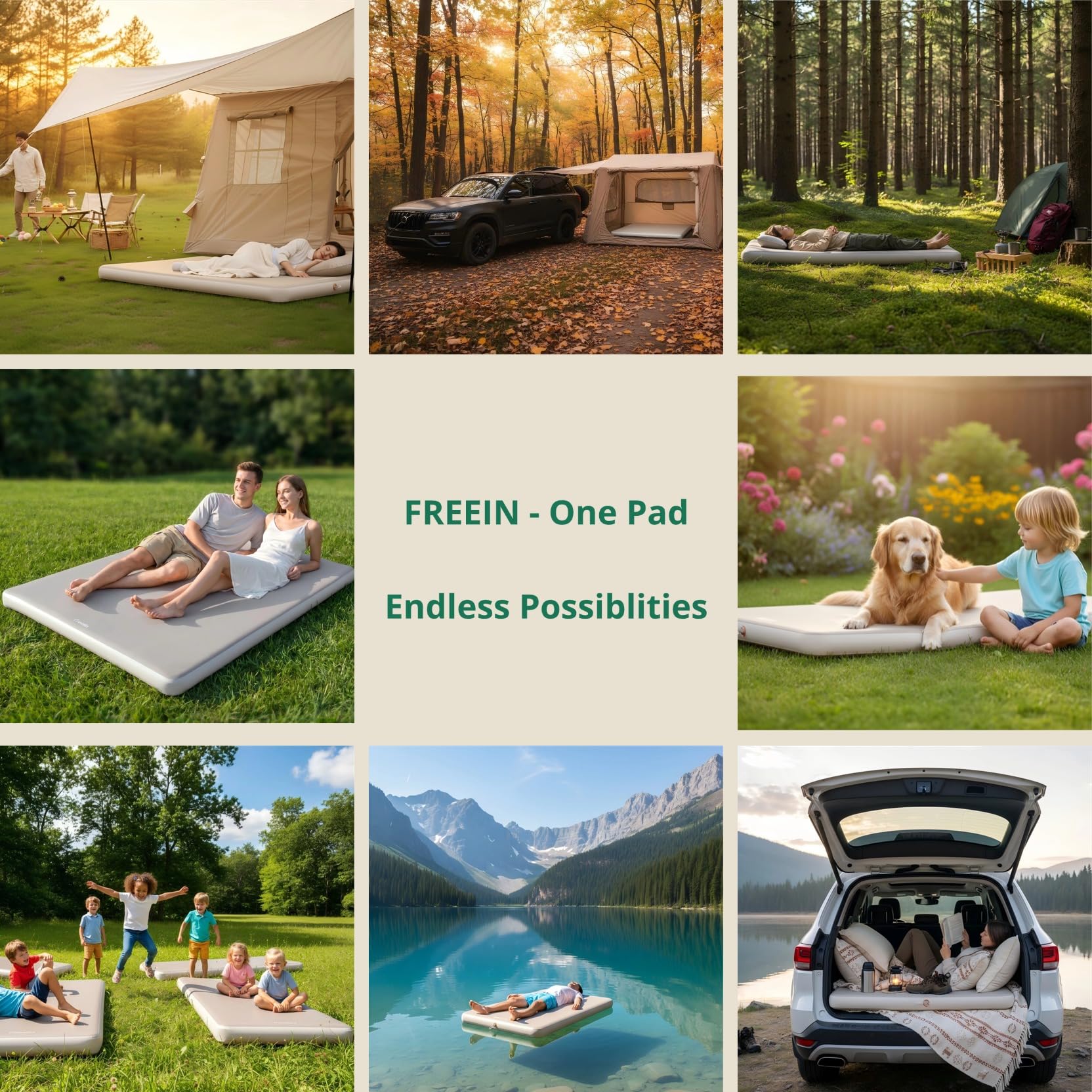 Freein Materasso gonfiabile ad aria singola, capacità di carico 453,6 kg, altezza del letto 10,2 cm, materassino portatile per campeggio, tenda e ospiti, pavimento con pompa ad aria manuale e borsa
