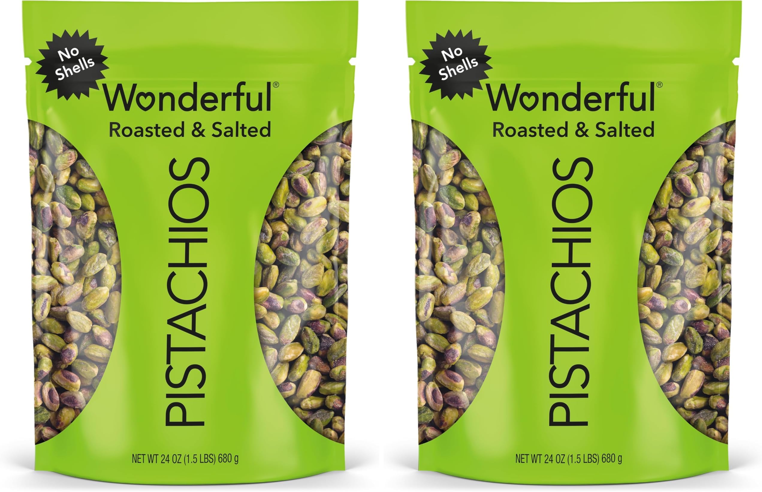 No Shells, Roasted & Salted Nuts, Resealable Bag, Protein Snacks, Gluten Free, Healthy Snack,24 Ounce (Pack of 2)