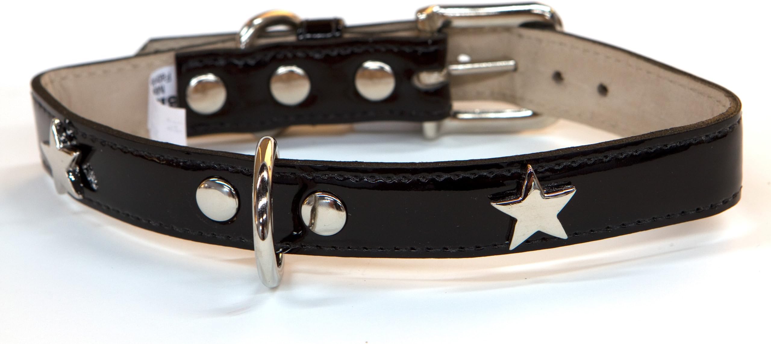 Bluemax Italian Synthetic Patent Dog Collar with Star Stud, 3/4-Inch by 12-Inch, Black