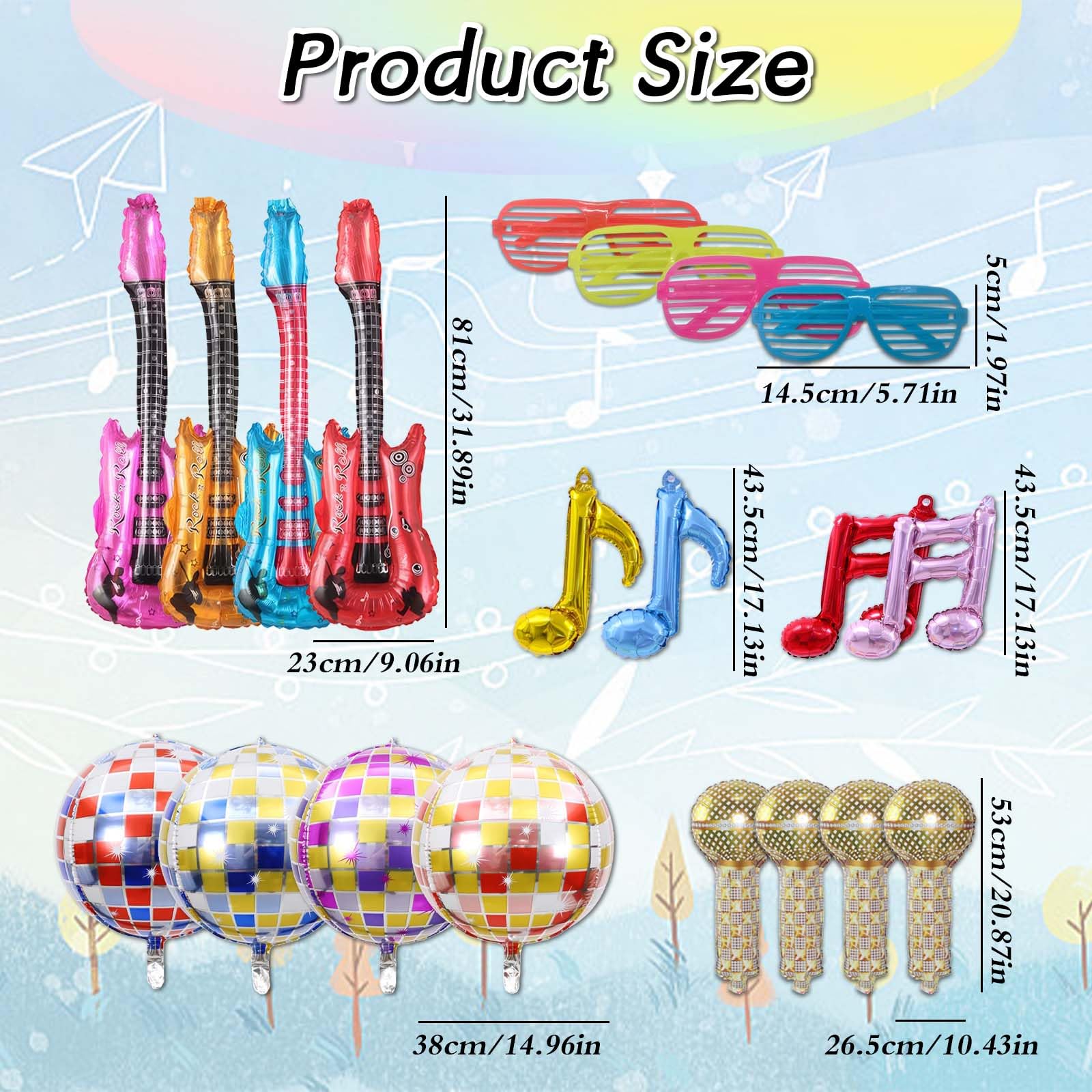 20 Juguetes inflables Rock Star Toys para decoración de Carnaval y Fiestas，Set de Juguetes Musicales para Rock Infantil, con Micrófono, Saxofón y Lentes, Fiestas y Eventos Temáticos