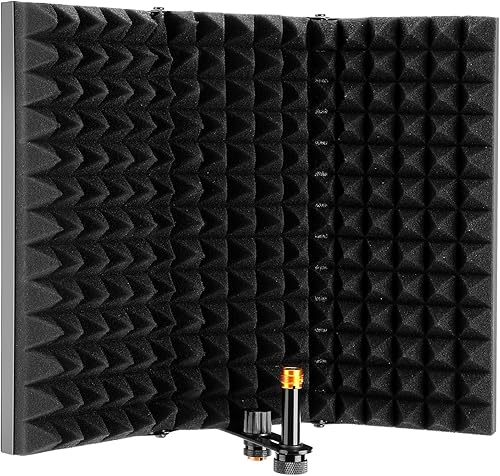 AGPTEK Escudo de aislamiento de micrófono, plegable, ajustable, duradero, para grabación de estudio, panel aislante de micrófono para montaje de