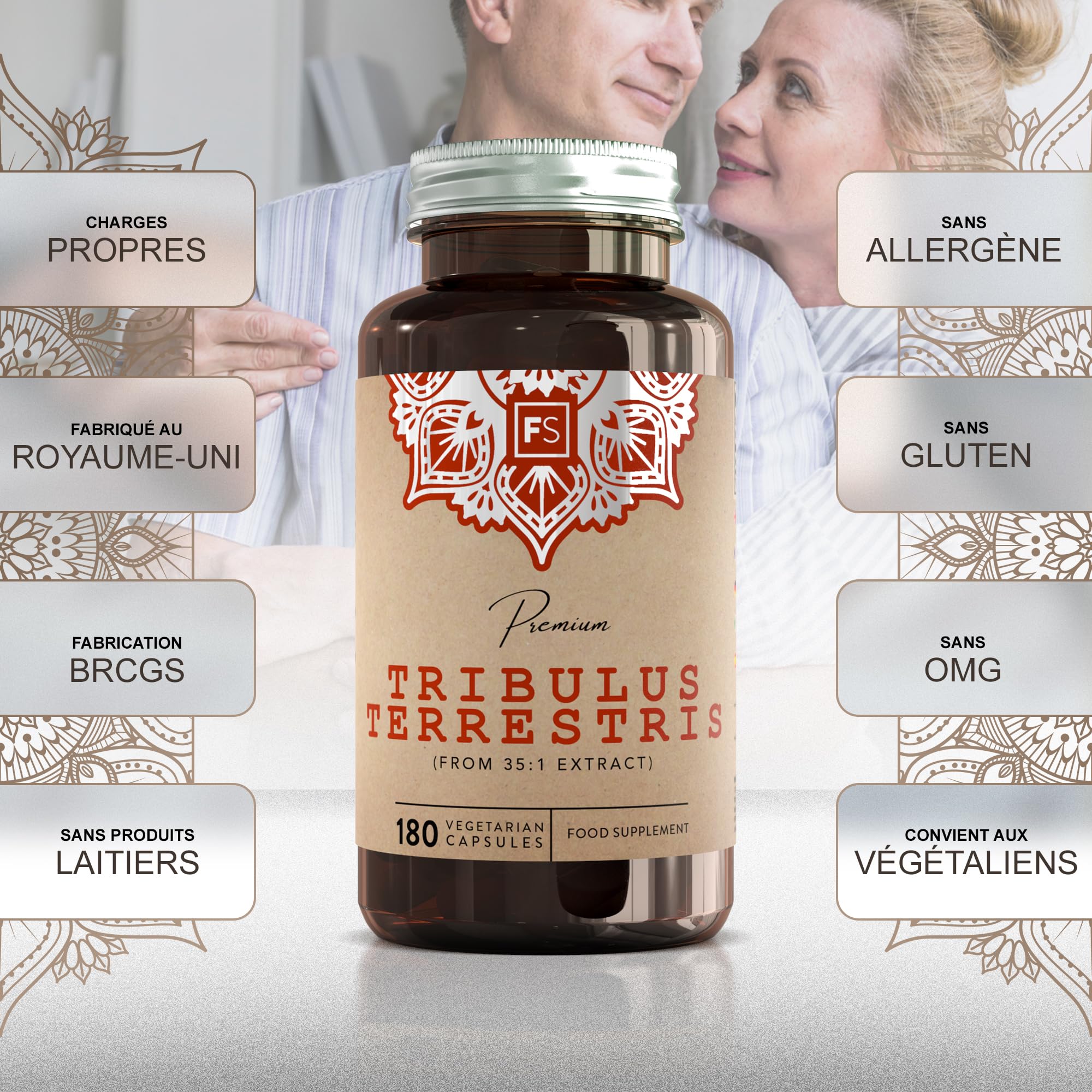 FS Tribulus Terrestris | 180 Capsules de Tribulus Terrestris Haute Teneur - 2500mg de Trib (Extrait 35:1) par capsule | Sans OGM Sans Gluten Sans Allergène | Fabriqué au Royaume-Uni