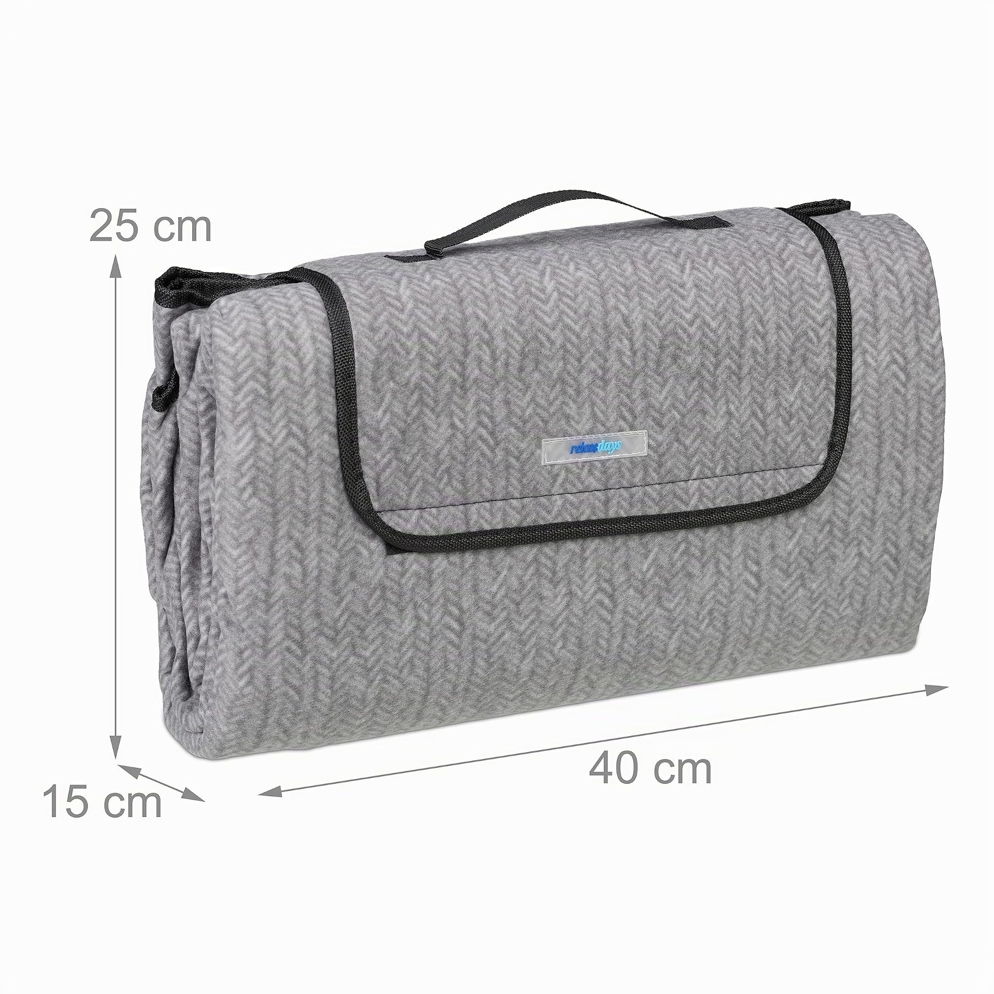 Relaxdays Coperta da Picnic XXL, 200 x 200 cm, Plaid Impermeabile da Spiaggia, Isolante, Telo con Il Manico, Grigio