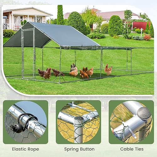 Miniatura 5 de Giantex Gallinero de metal grande de 20 pies, jaula de aves de corral para gallinas, cubierta impermeable y resistente al sol, marco de acero