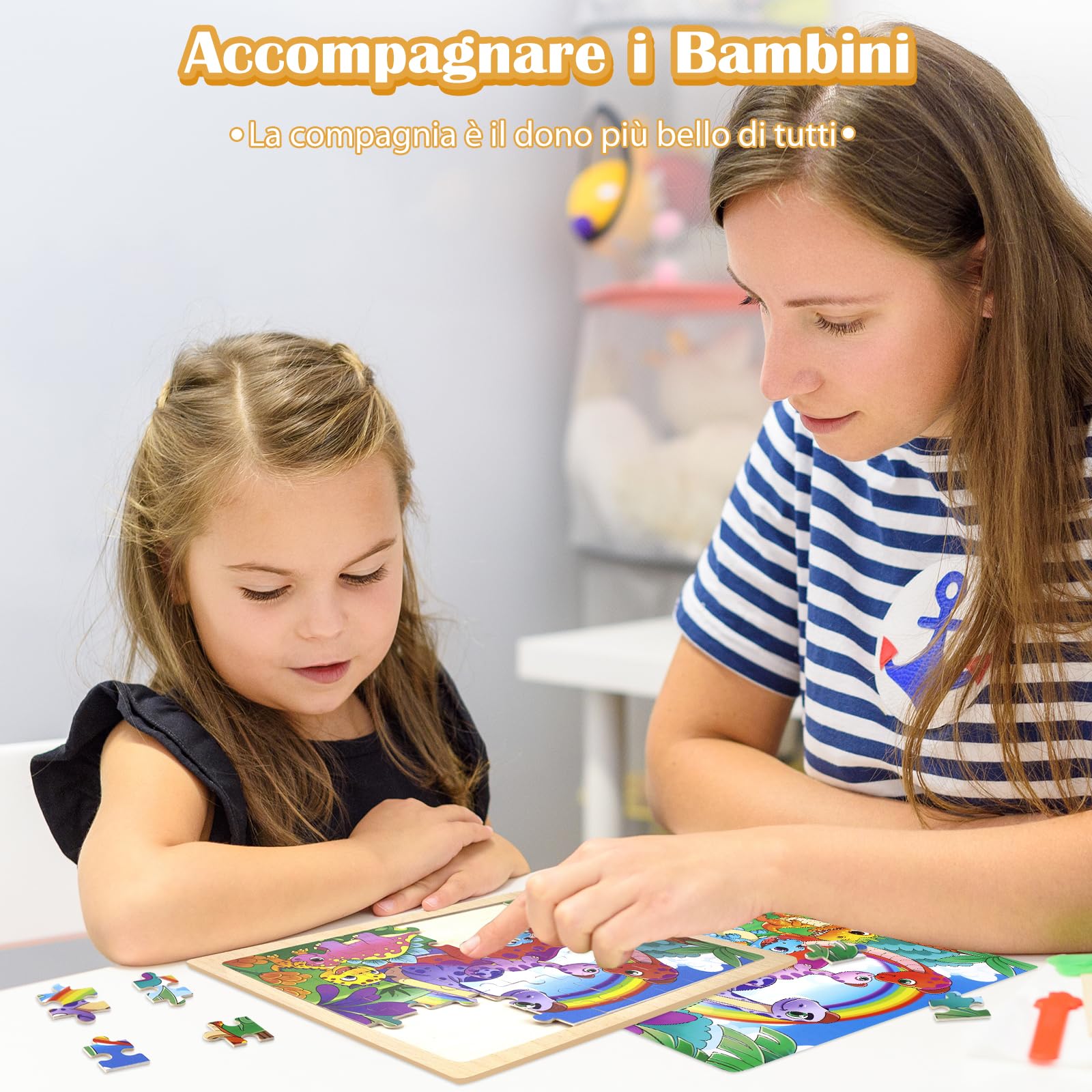 Puzzle legno per bambini 3-7, per bambini dai 3-4 anni Giocattolo per attività in dinosauro, Legno didattico regalo per viaggio su strada-4x60 pezzi