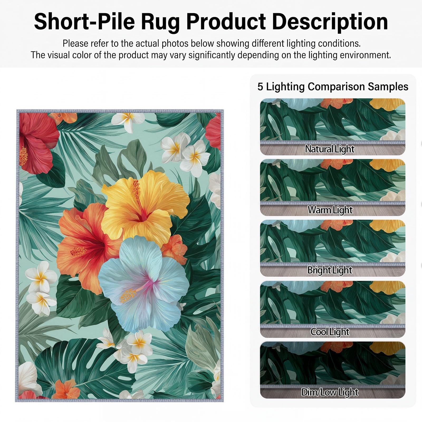 Tapis en Flanelle Douce 160 x 230 cm Feuilles Tropicales D'Hibiscus Palmier Tapis de Salon, Antidérapant et Lavable en Machine – Idéal Chambre – Poils Courts Facile à Nettoyer, Regardez Le Vert