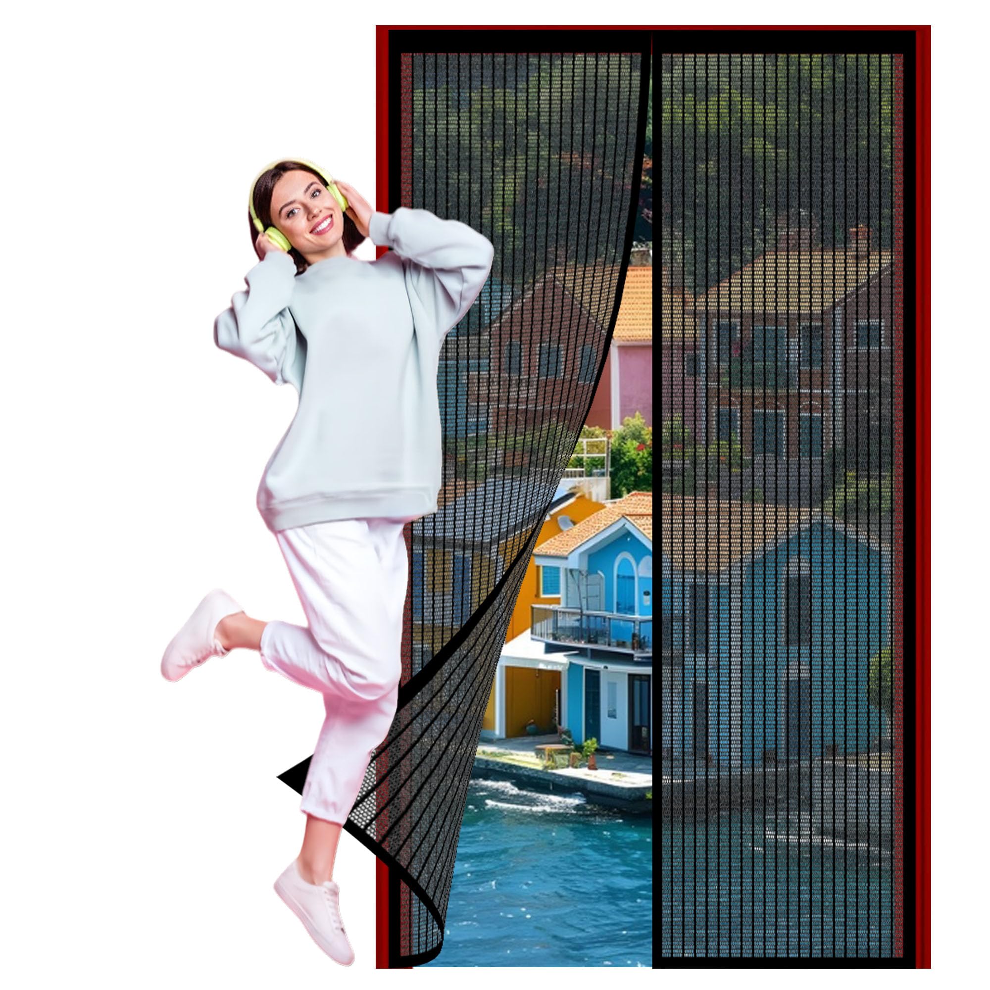 Fly Screens for Doors Metal 76 x 210 cm Magnetic Door Curtain Install Without Drilling Top-to-Bottom Seal Automatically for Sliding Doors, Black