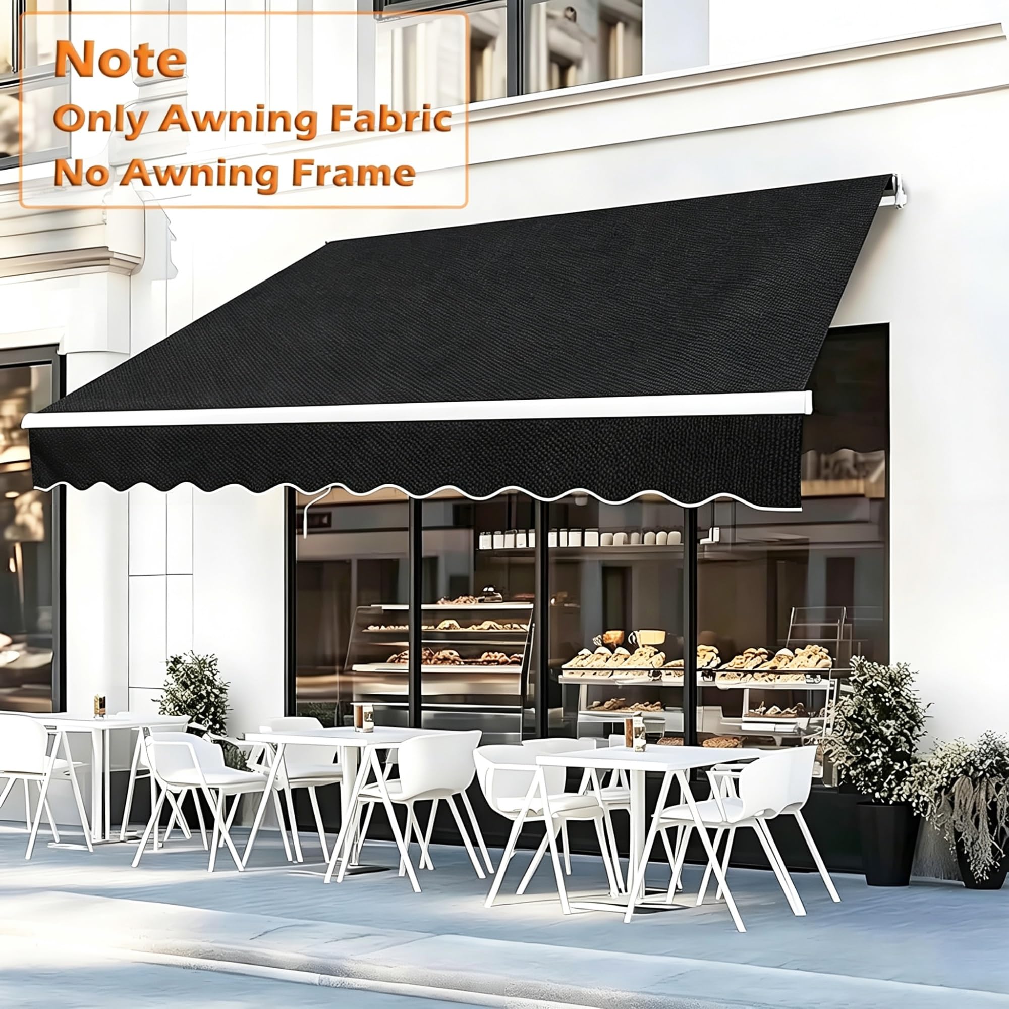 Tissu Store Banne Toile De Rechange pour Store De Terrasse Noir | Sans armature, Toile imperméable Abri de terrasse / protection contre la pluie Pour patios et cafés(15x10ft/4.6x3.05m)