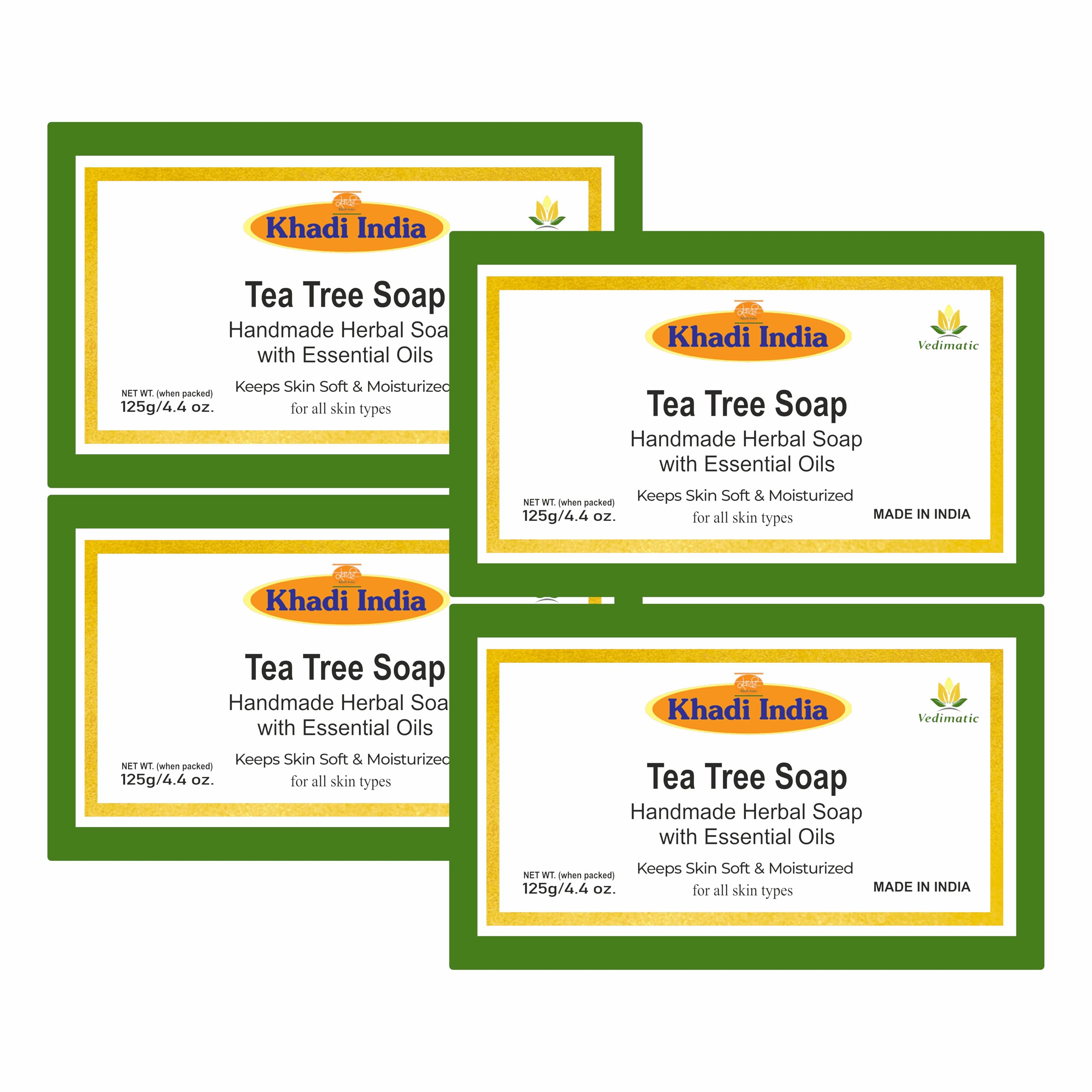 Khadi 100% Pure & Natural Handmade Soap Herbal Khadi TEA TREE SOAP High Grade Tea Tree Essential Oil (Pack of 4) (500 g)-image-2