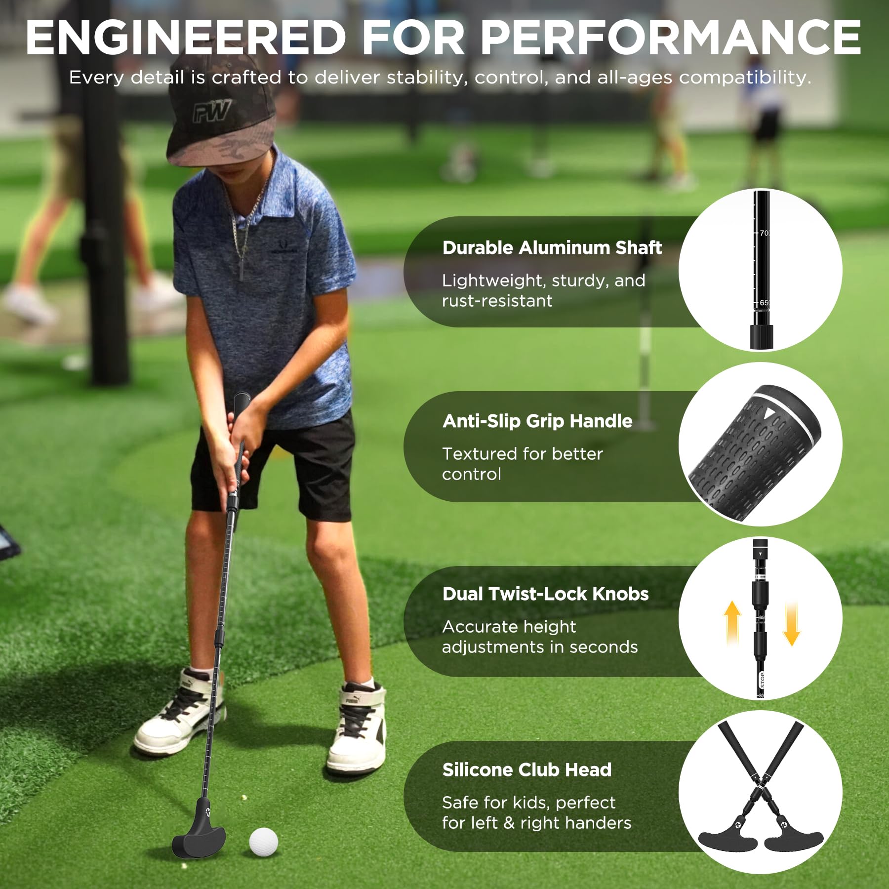 KINGTOP Adjustable Golf Putters for Men and Women, Right and Left Handed Golf Putter Club for Kids | Teens | Adults, Putting Training Combo Pack with Putting Cup and Practice Foam Balls, 1-Pack, Black