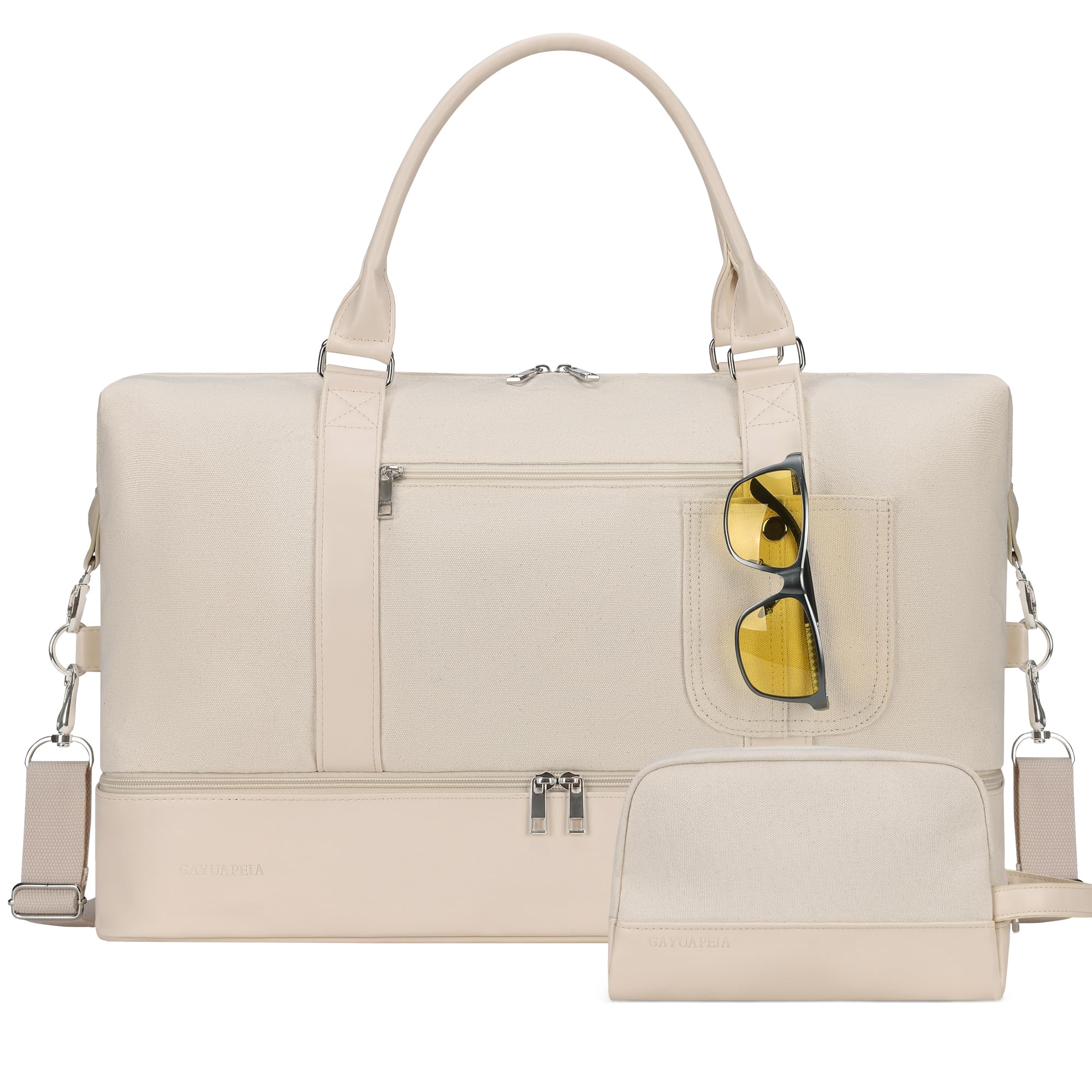 GAYUAPEIA Women's Weekender bag Travel Duffel Bag with Shoe Compartment 21-inch Airline-Approved Carry-On, 2-Piece Overnight Bag Set Personal Item