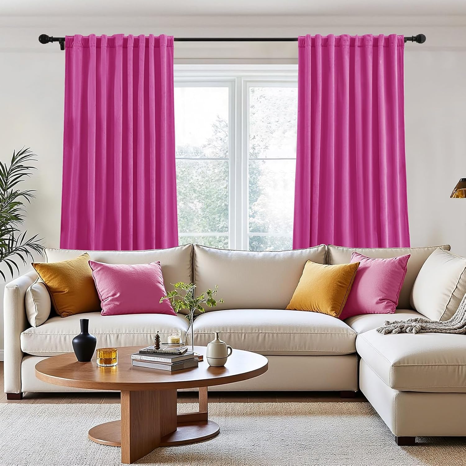 P Pothuiny Blackout Velvet Curtains 84 Inches Long, 2 Panels Hot Pink Velvet Drapes Rod Pocket Back Tab Design Window Thermal Insulated Curtains for Living Dining Room, Bedroom (W52 xL84)