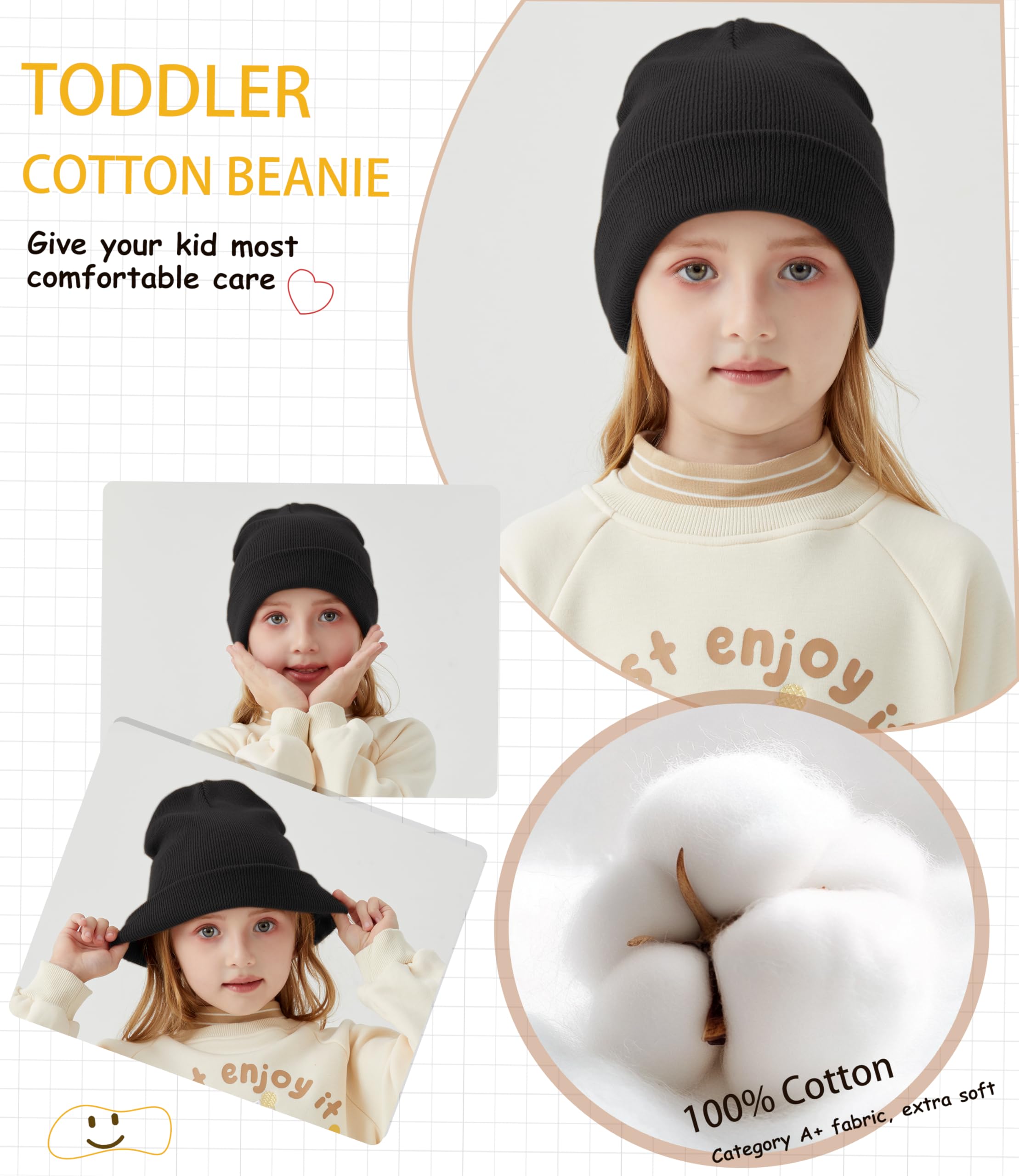 ROYBENS 100% Cotton Baby Beanie Cute Toddler Winter Hat Boys Girls Kids Soft Warm Knit Cuffed Caps Beanies for 0-8 Years