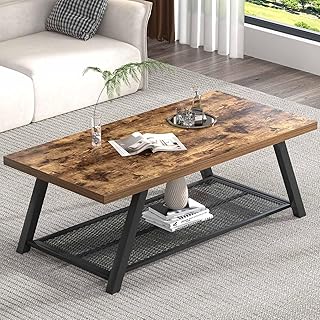 FOLUBAN 47 Inch Coffee Table, Industrial Wood and Metal Living Room Tabl...