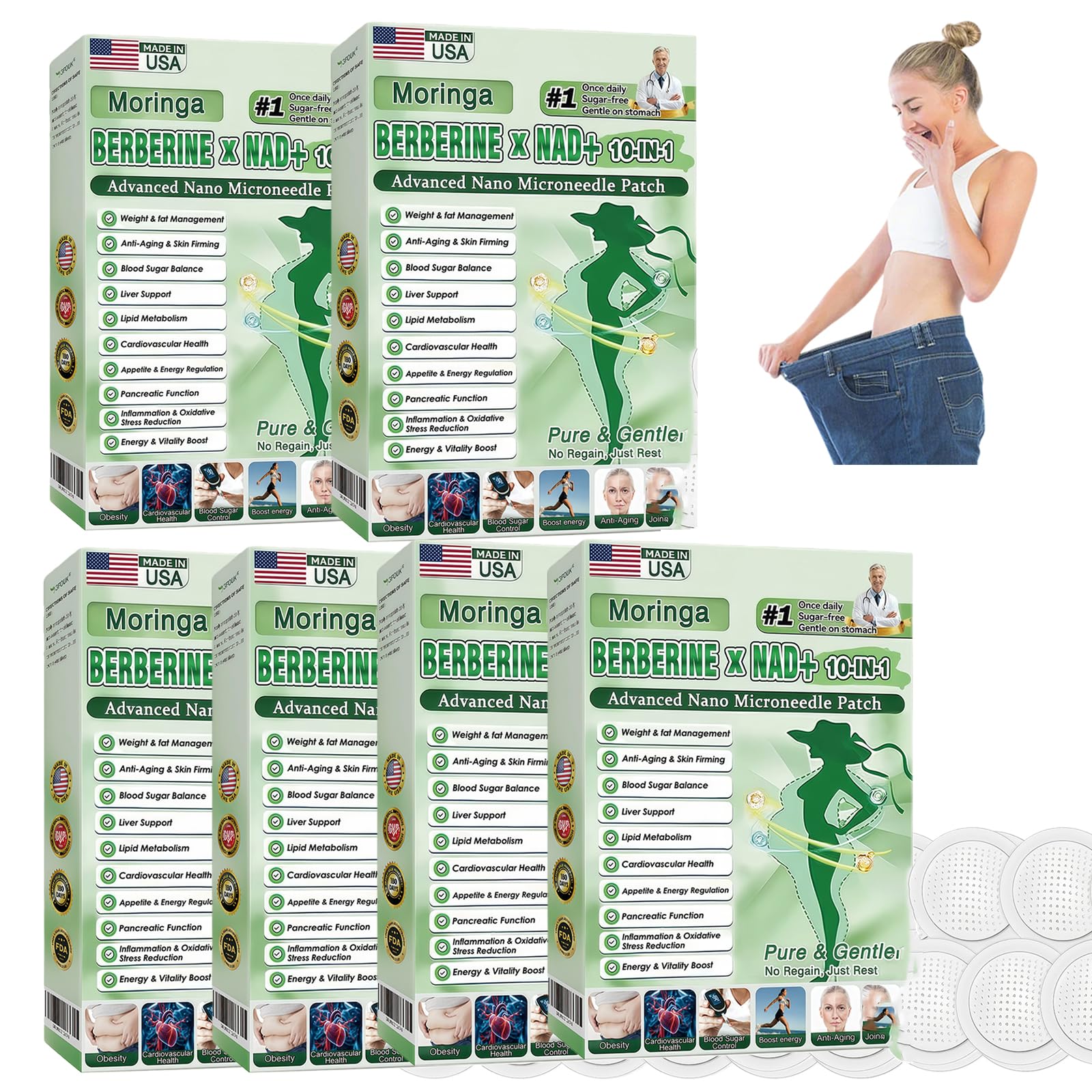 Moringa - Parches adelgazantes 10 en 1, Moringa 10-in-1 Slimming Patches, Con Extractos Botánicos, lngredientes Naturales, Für Alle Haut, parches adelgazantes para hombres y mujeres (6pcs)