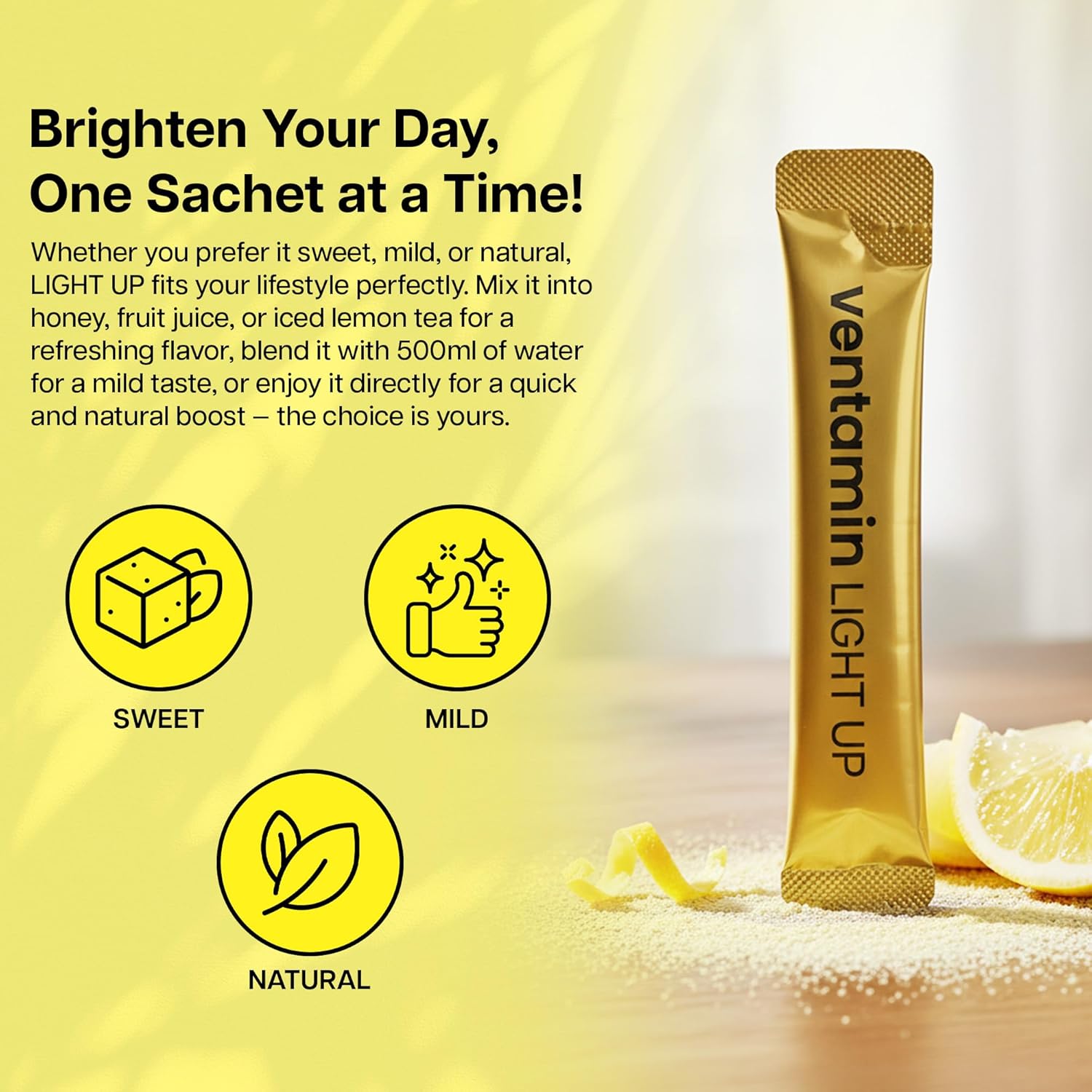 Light Up – Antioxidant Skin-Brightening Supplement with Vitamin C, Plant-Based Extracts & Hydrating Support – Lemon Green Tea Flavor – for Even Tone, Dark Spot Reduction & Glow – 30 Sachets