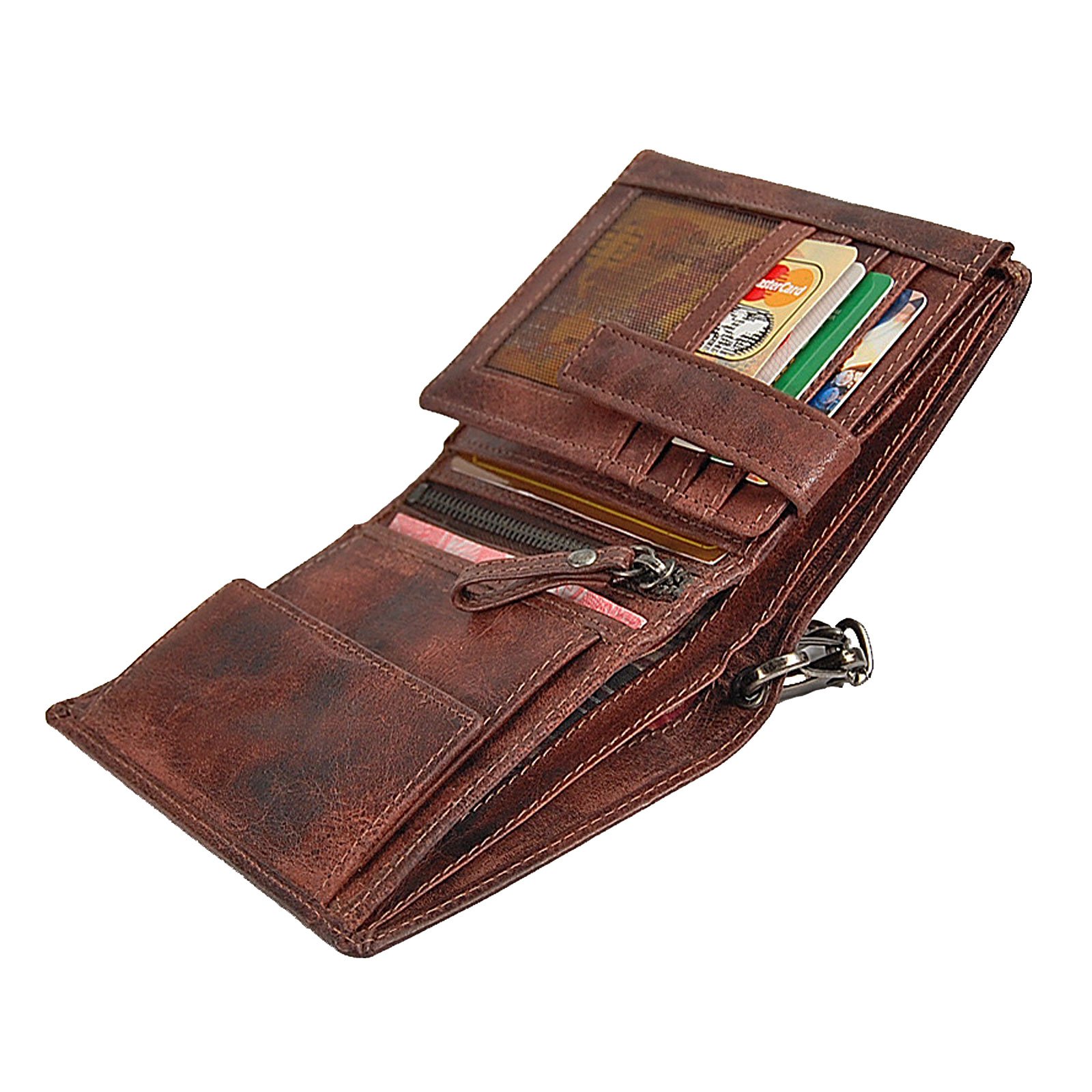 Branco GoBago - Cartera de piel con cadena, diseño vintage, Marrón vintage., medium, Monedero para hombre
