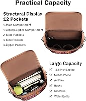 Vista 4 de FADEON Laptop Backpack for Women Leather Travel Backpack with Laptop Compartment, Designer Ladies Computer Backpacks Brown