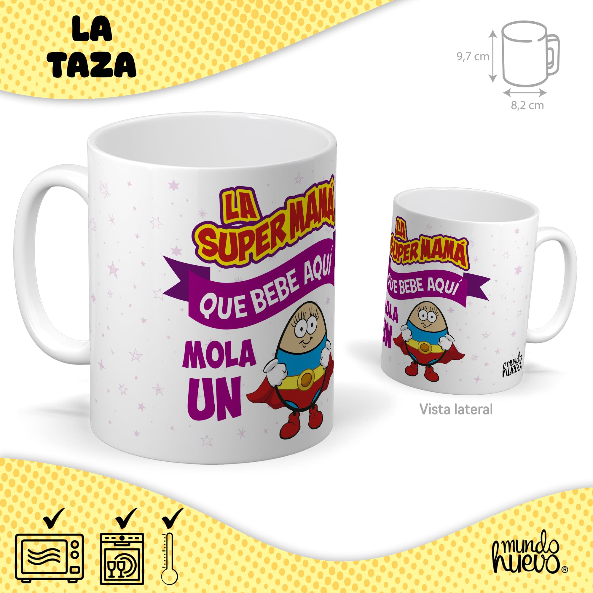 mundohuevo Regalo para el día de la Madre | Taza de Cerámica + Calcetín Sorpresa + Caramelos SuperMama | Super Mamá que bebe aquí Mola | Detalle Original — view 2