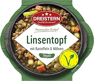 DREISTERN Linseneintopf 400g I Mit Kartoffeln & Gemüse I Veganes Fertiggericht in Mikrowellenschale I Lange Haltbarkeit dank natürlicher Konservierung I Hausmacher Qualität