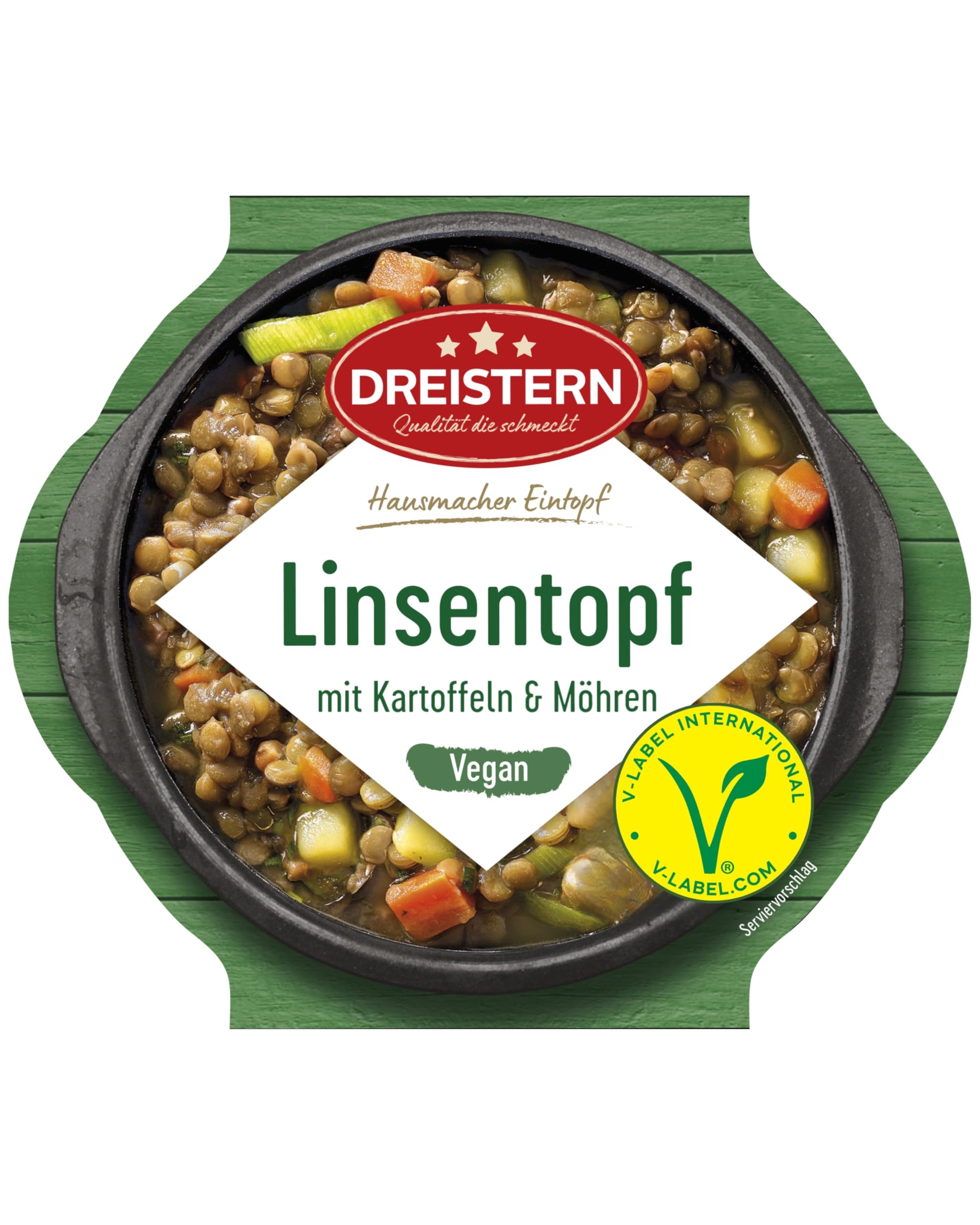 DREISTERN Linseneintopf 400g I Mit Kartoffeln & Gemüse I Veganes Fertiggericht in Mikrowellenschale I Lange Haltbarkeit dank natürlicher Konservierung I Hausmacher Qualität